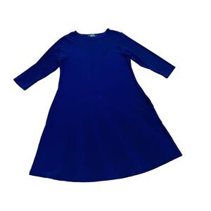 Sympli Nu Trapeze Slinky Lagenlook Dress Womens Size 8 Deep Purple Pockets EUC